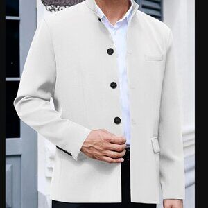 NWOT (S) WHITE Casual Suit Blazer Mandarin Collar Lightweight Lined Business
